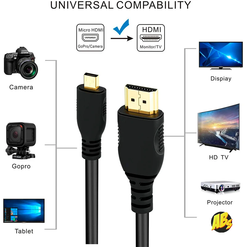 Кабель Micro HDMI с позолоченным покрытием 2 0 дюйма 3D 4k 1080P высокоскоростной адаптер