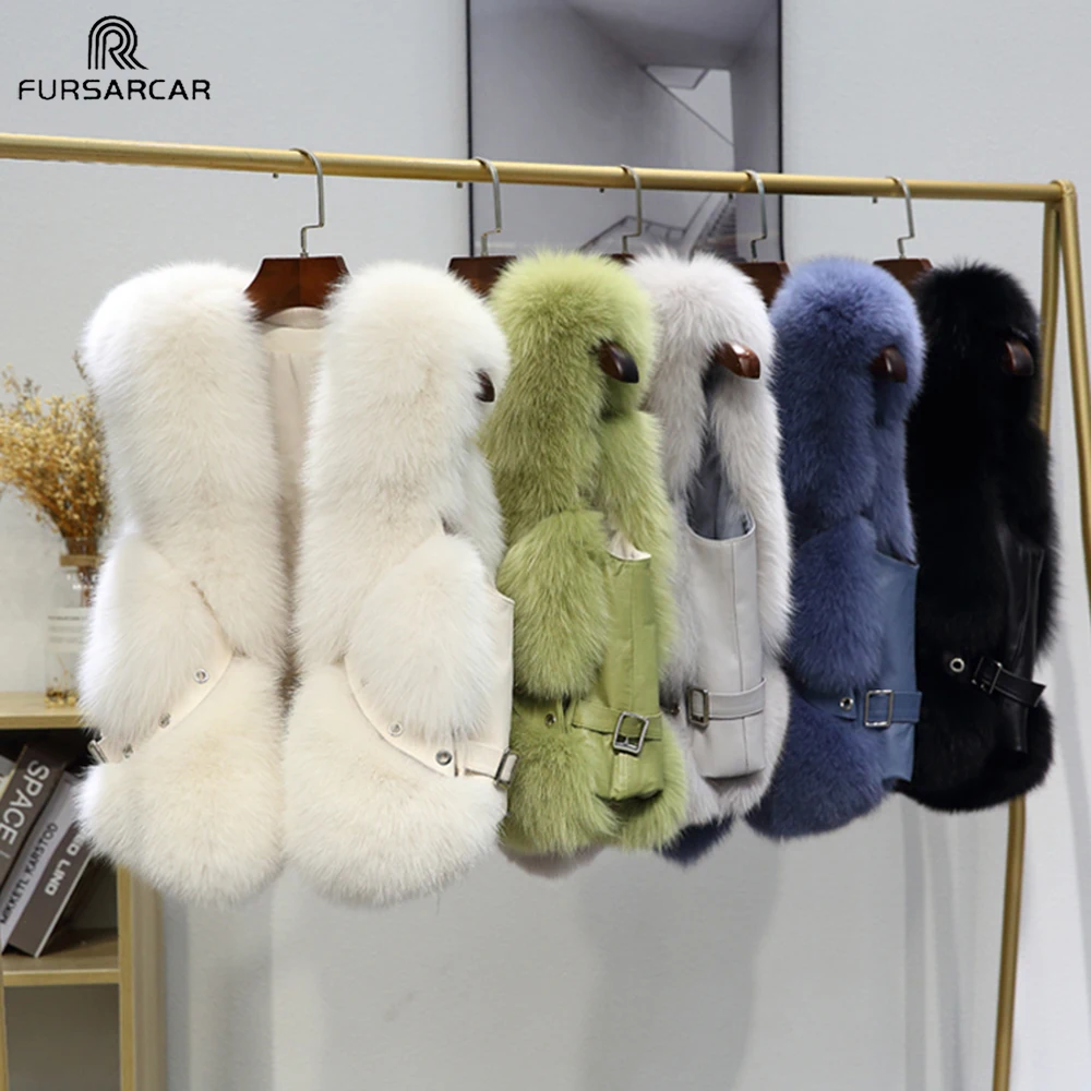 Меховой жилет FURSARCAR из натурального Лисьего меха модный уличный без рукавов