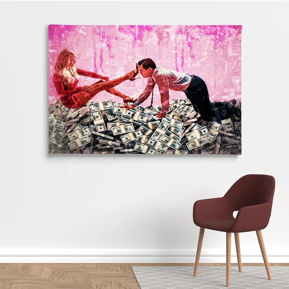 

The Wolf Of Wall Street Movie Poster Leonardo And Sexy Girl Canvas Painting Money Power Wall Art Couple Room Home Decoration
