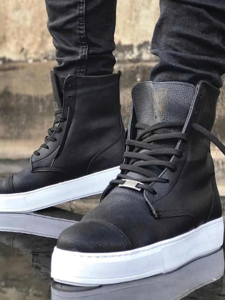 Knack Spor Bot 022 Siyah (Beyaz Taban) Yeni Model Man New Bots Reasonable Price And Men's Shoes Sport Stylish Design |