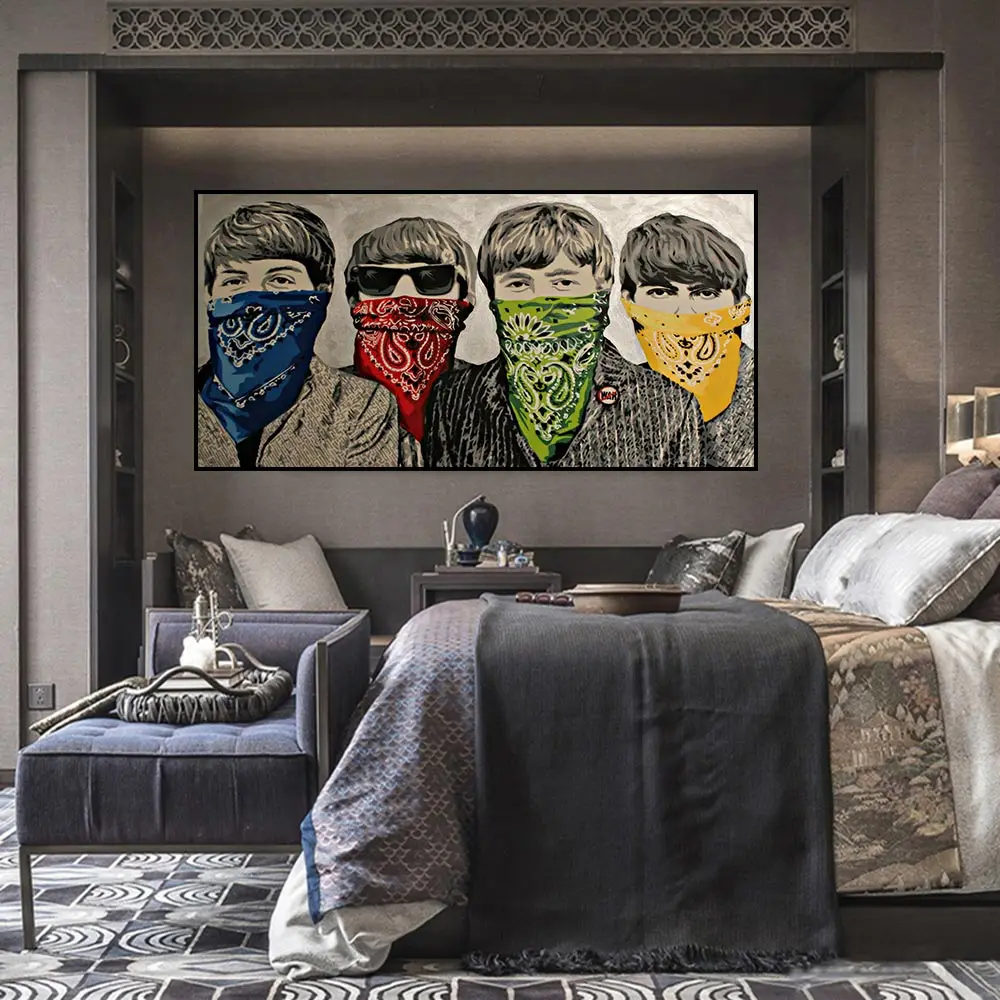 

Famous Beatles Masked Graffiti Art Poster Nordic Figure Canvas Painting Watercolour Wall Art Print Street Pop Picture Room Decor