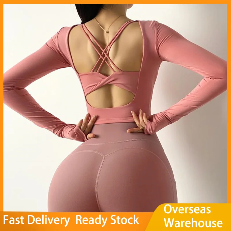 

Fitness Clothing Women Sexy Back Long Sleeve Sport Shirts Fitness Workout T-shirt High Elastic Gym Yoga Top Running Clothes