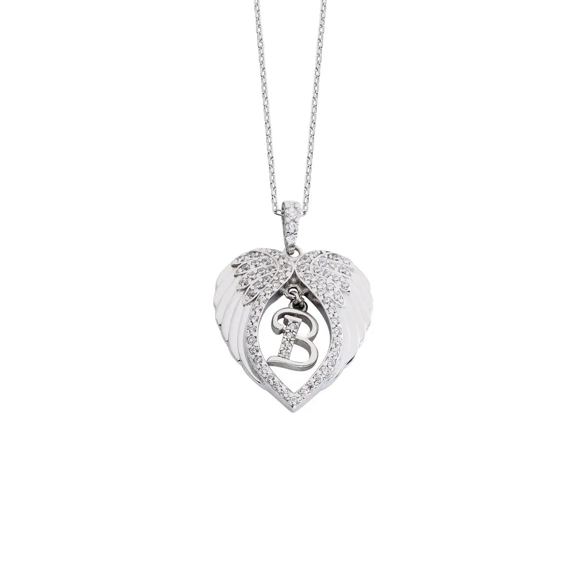 

Fashion,Jewellery, Silver Heart Necklace with Angel Wing Letter, Women, Accessories #21351