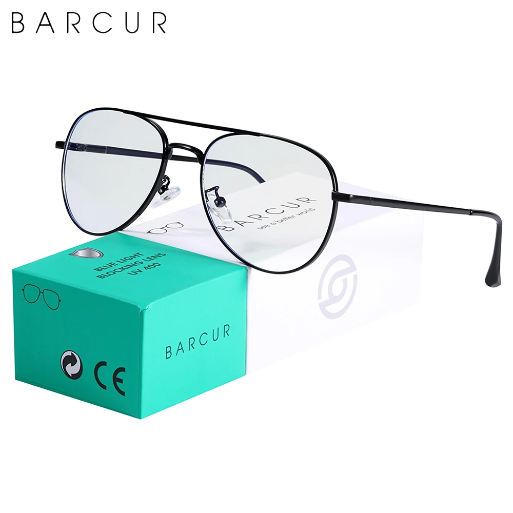 

BARCUR Retro Pilot Blue Light Blocking Glasses Glass Frame Men Women Trend Styles Brand Optical Reading Computer Protection