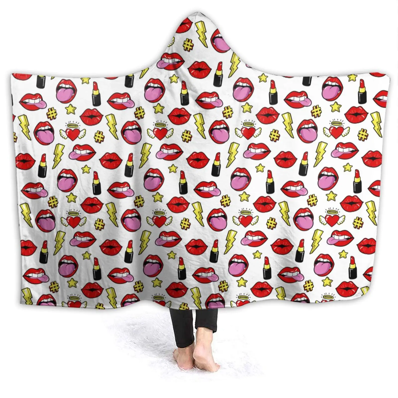 

Fancy Colorful Pattern Microfiber Hooded Blanket Sherpa Fleece Cartoon Wearable Cat Paw Thick Throw Blanket On Sofa Dropship