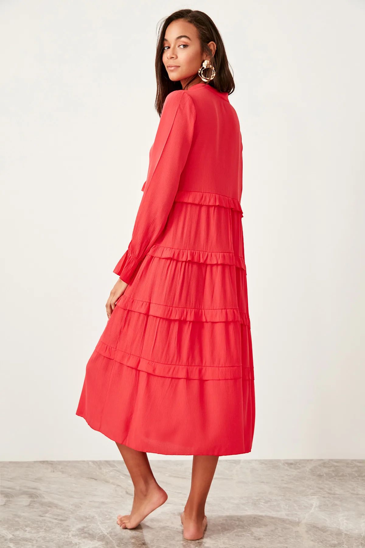 

Long Red Ruffle Detail Beach Dress
