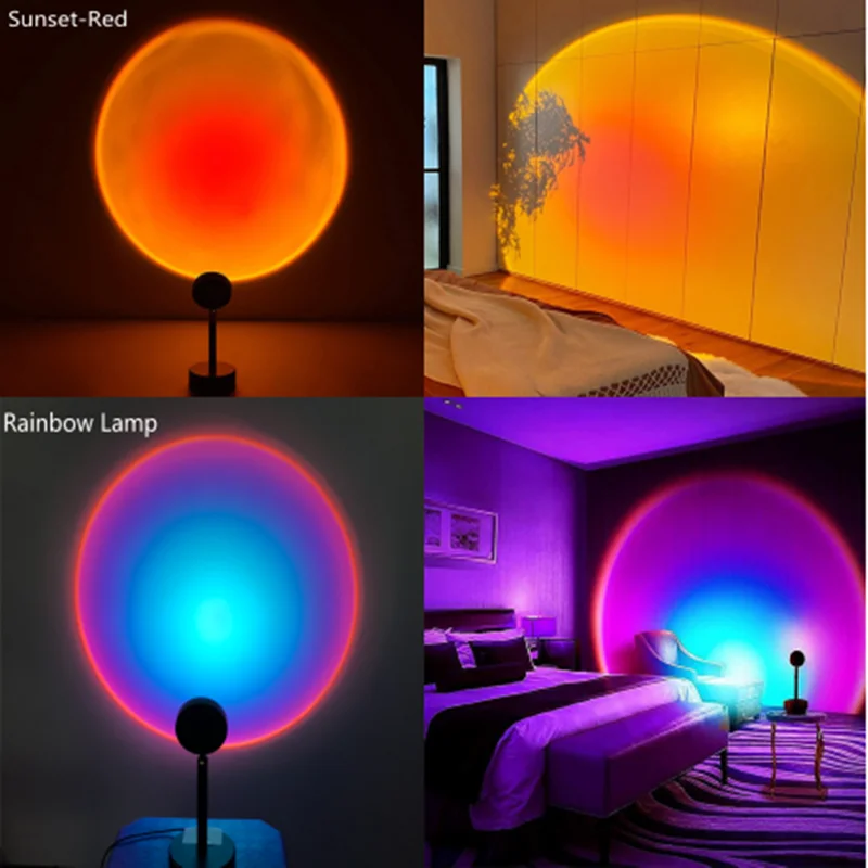 USB Rainbow Sunset Red Projector Led Night Light Sun Projection Desk Lamp for Bedroom Bar Coffee Store Wall Decoration Lighting