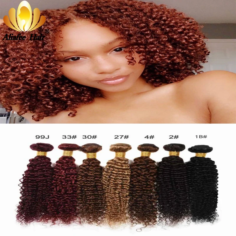 Aliafee HAIR Brazilian Kinky Curly Hair 100% Human Hair Weave 3 Bundles Hair 99J#/33#/30#/27#/4#/2# Non-Remy Hair Bundles