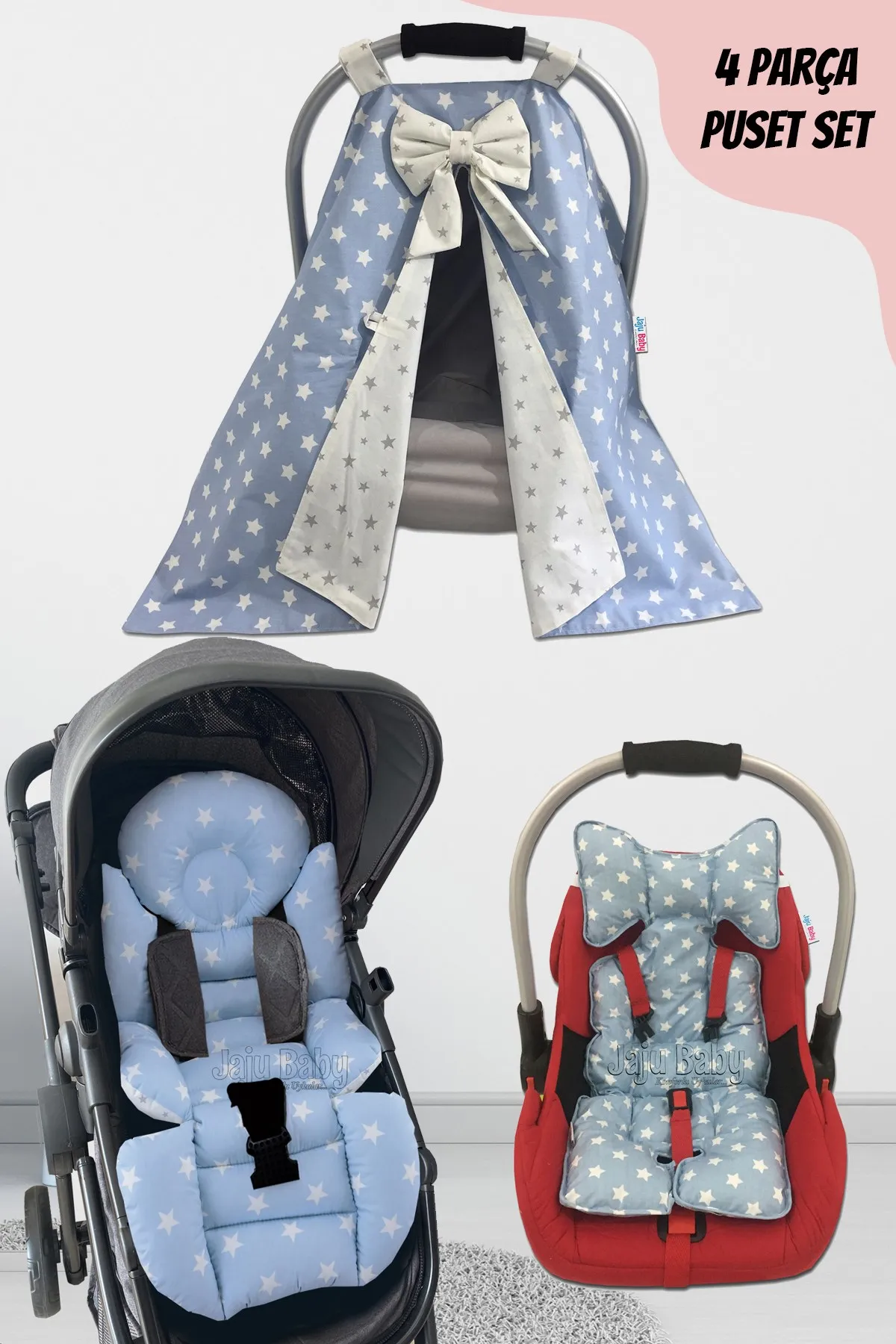 Jaju Baby Handmade, Blue Star 4-Piece Stroller Set (With Handle)