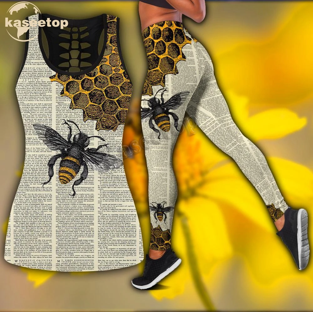 

Набор для йоги Kaseetop пчелиный словарь комбинированный комплект из двух предметов женский жилет с 3D принтом вырезанная фотография и леггинсы...