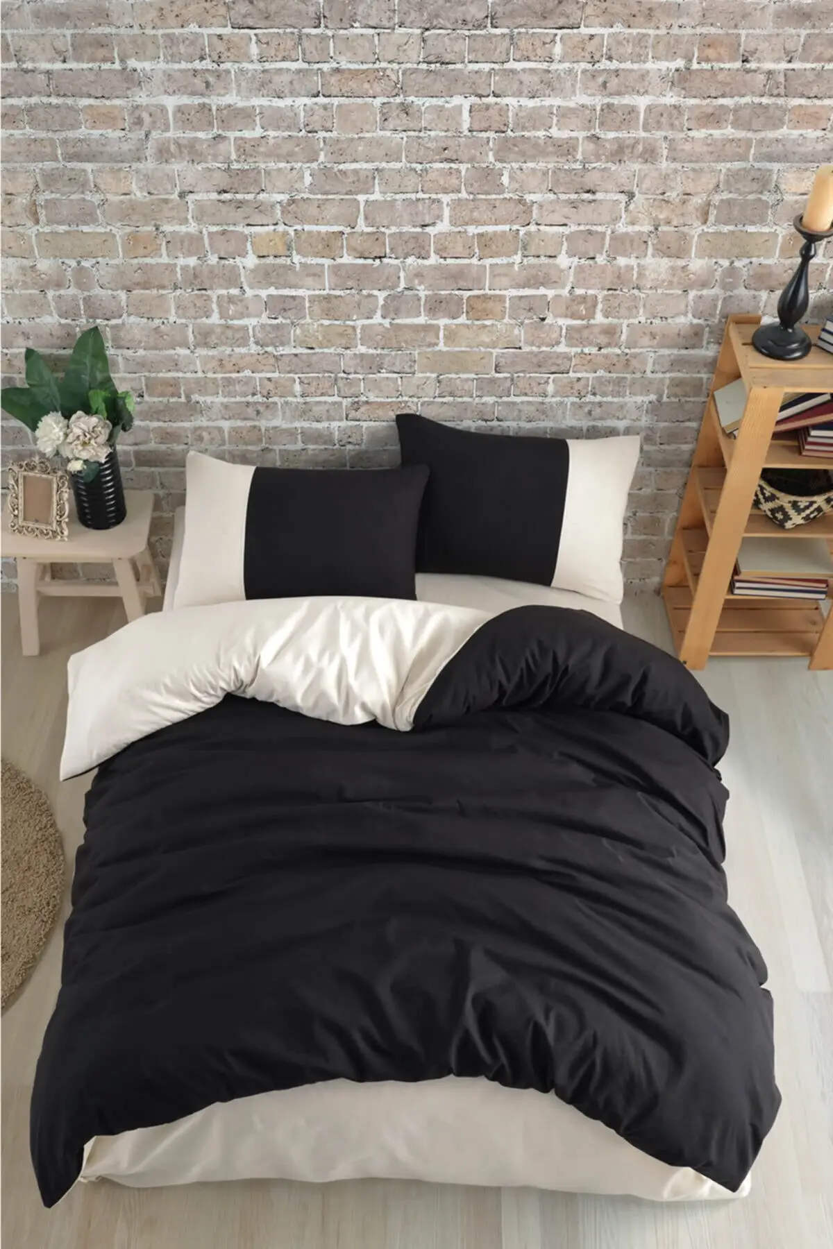 

100% Cotton Double Duvet Cover Set Double Sided Black Cream Duvet Cover Set Bedding Set Double Full Queen King or Singel set
