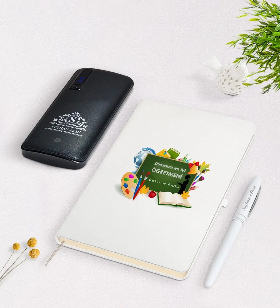 

Персонализированные лучшие мировые учитель белая ручка для записной книжки 12,000 мАч, блок питания подарок Seti-26