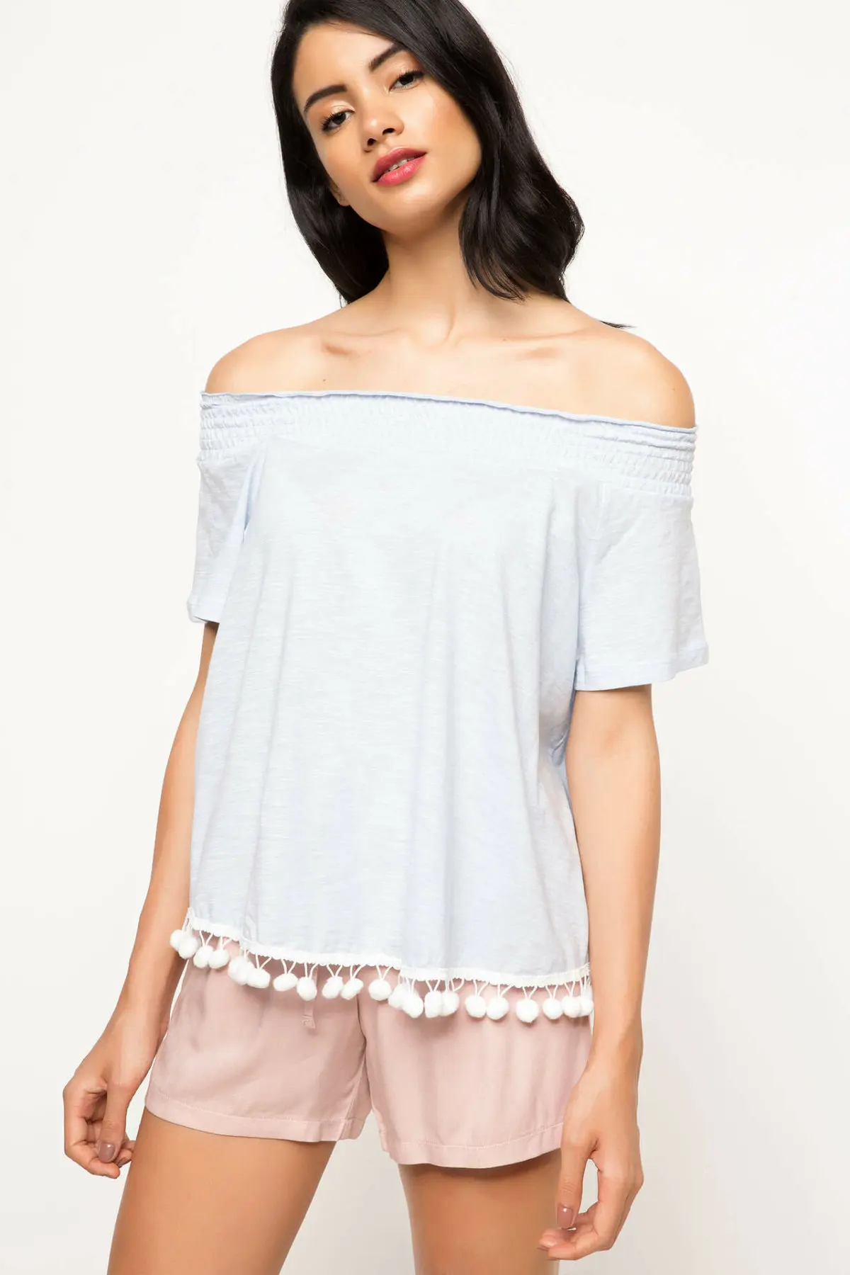 DeFacto Женская белая футболка с коротким рукавом Повседневная открытыми плечами