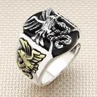 Мужское серебряное кольцо с черным ониксом, прямоугольное кольцо с животным Орлом и змеей, Сделано в Турции