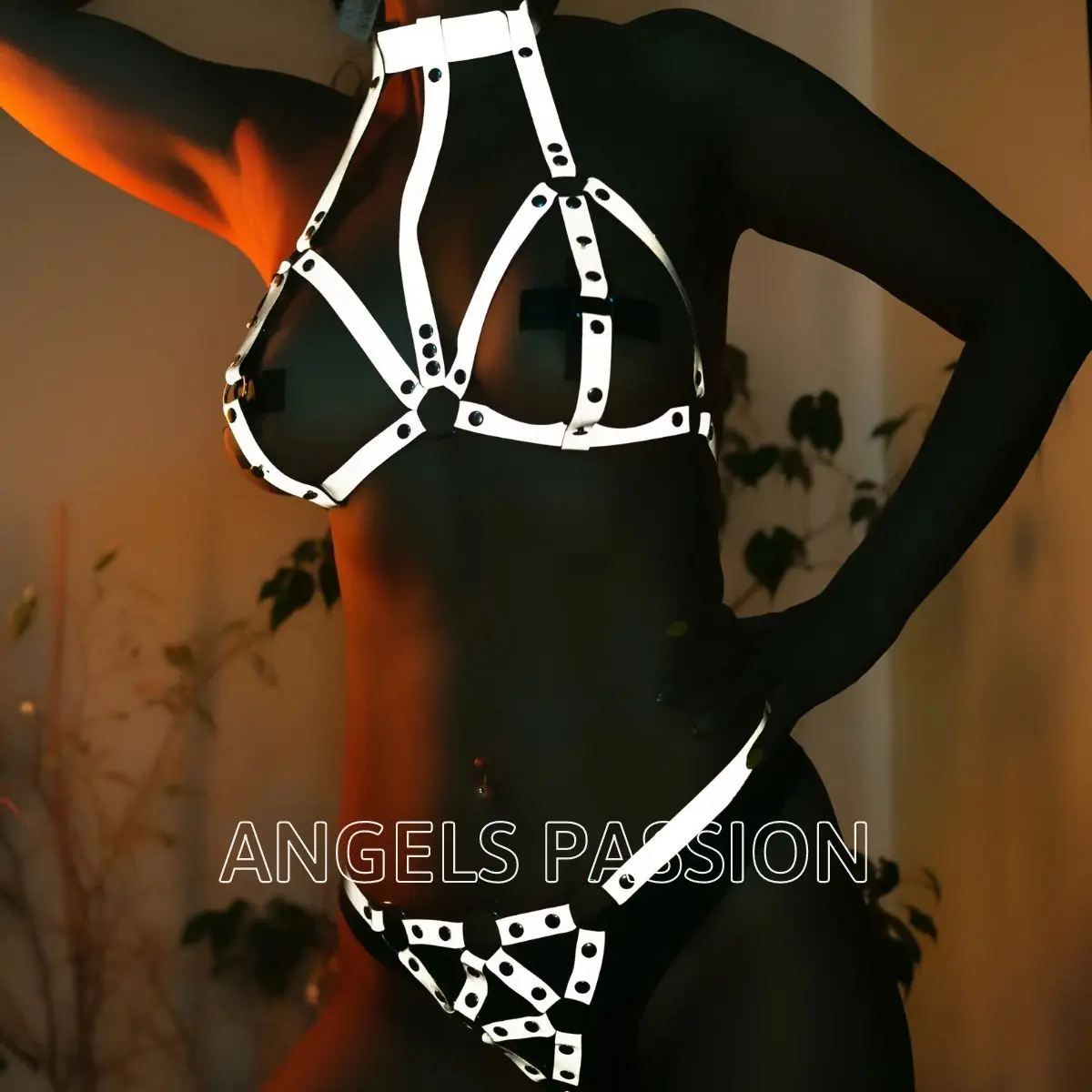 

Reflective Bra Set Harness, Shiny Luxury Night Club Wear, Erotic Lingerie, Bondage Kit, slim slim Bralette String - PNT385
