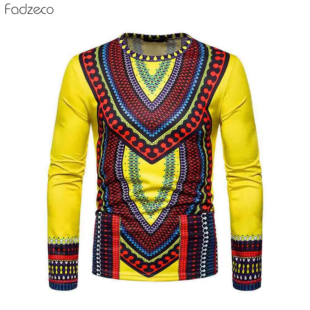 Fadzeco африканская мужская одежда Дашики о образный вырез с длинным рукавом