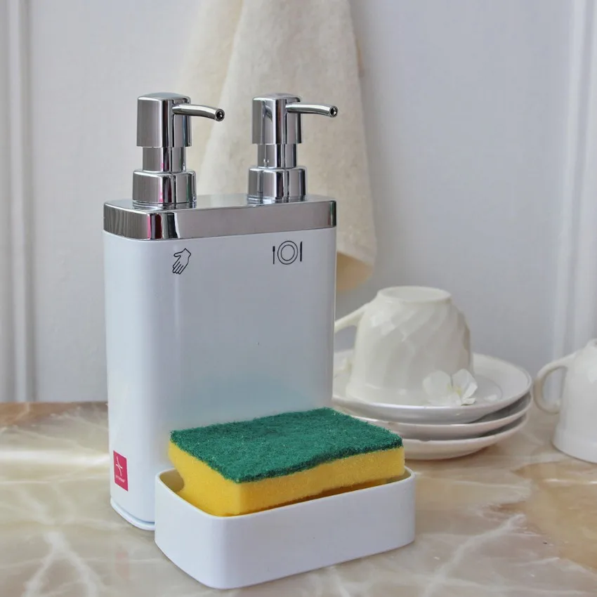 

Double Liquid Soap Dispenser 750 ML Dish Sponge Holder Kitchen Accessories 7 Colors Washing Refillable Bottles Decorative Bathro