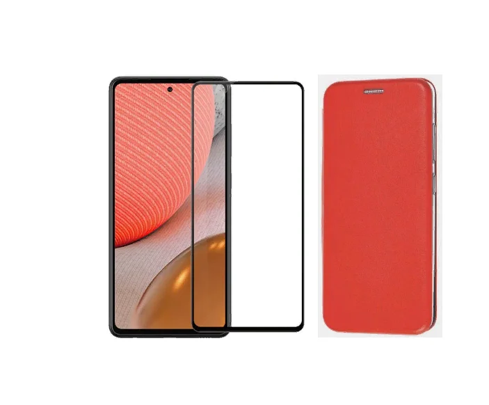 Выгодный набор для Samsung M31 / F41: книжный чехол красного цвета + стекло с черной рамкой для смартфона с полным экраном по доступной цене.