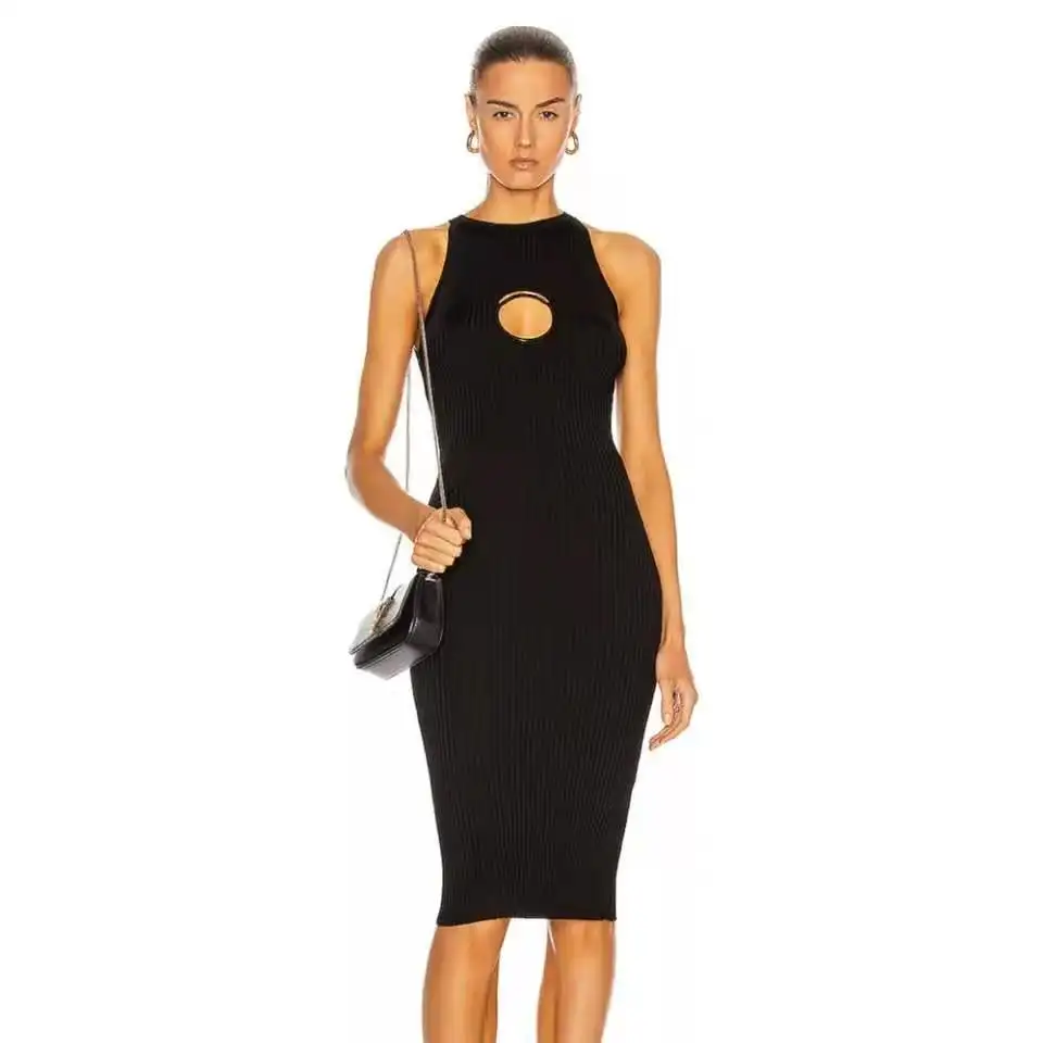 

Women Summer Circle Hollow Out Design Knee Length Dress Sexy Sleeveless Celebrity Party Club Bandage Vestido