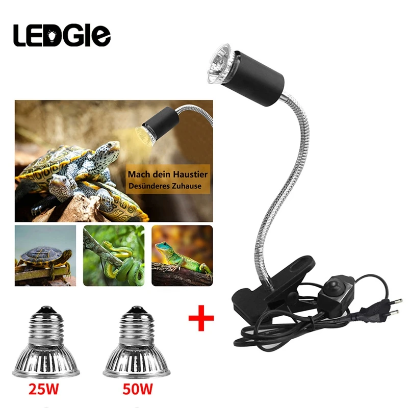 

LEDGLE Pet Heat Lamp UVA UVB Reptile Turtle Lamp 25W & 50W E27 Bulb Heat Lighting Clamp Lamp for Turtle Lizards Snakes Chameleon