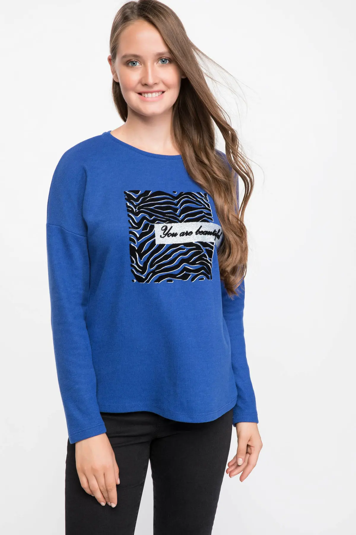 Женская футболка с длинным рукавом DeFacto темно-синий цвет повседневные футболки