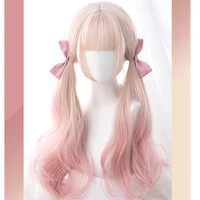 HOUYAN Synthetic Long Wavy Women's Light Pink Gradient Mixed Color Lolita Cosplay Women's Heat Resistant Party Wig
