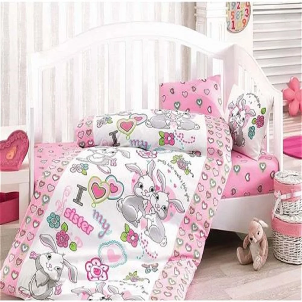 BUNNY Infant Baby Crib Bedding Bumper Set For Girl Nursery Cartoon Animal Baby Soft Antiallergic 100% Cotton Pink Made in Turkey