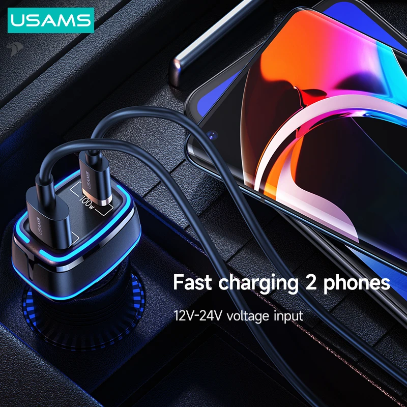 usams 120w fast car charger pd qc afc scp pps usb a c charger led light for iphone xiaomi huawei samsung phone laptop tablets free global shipping