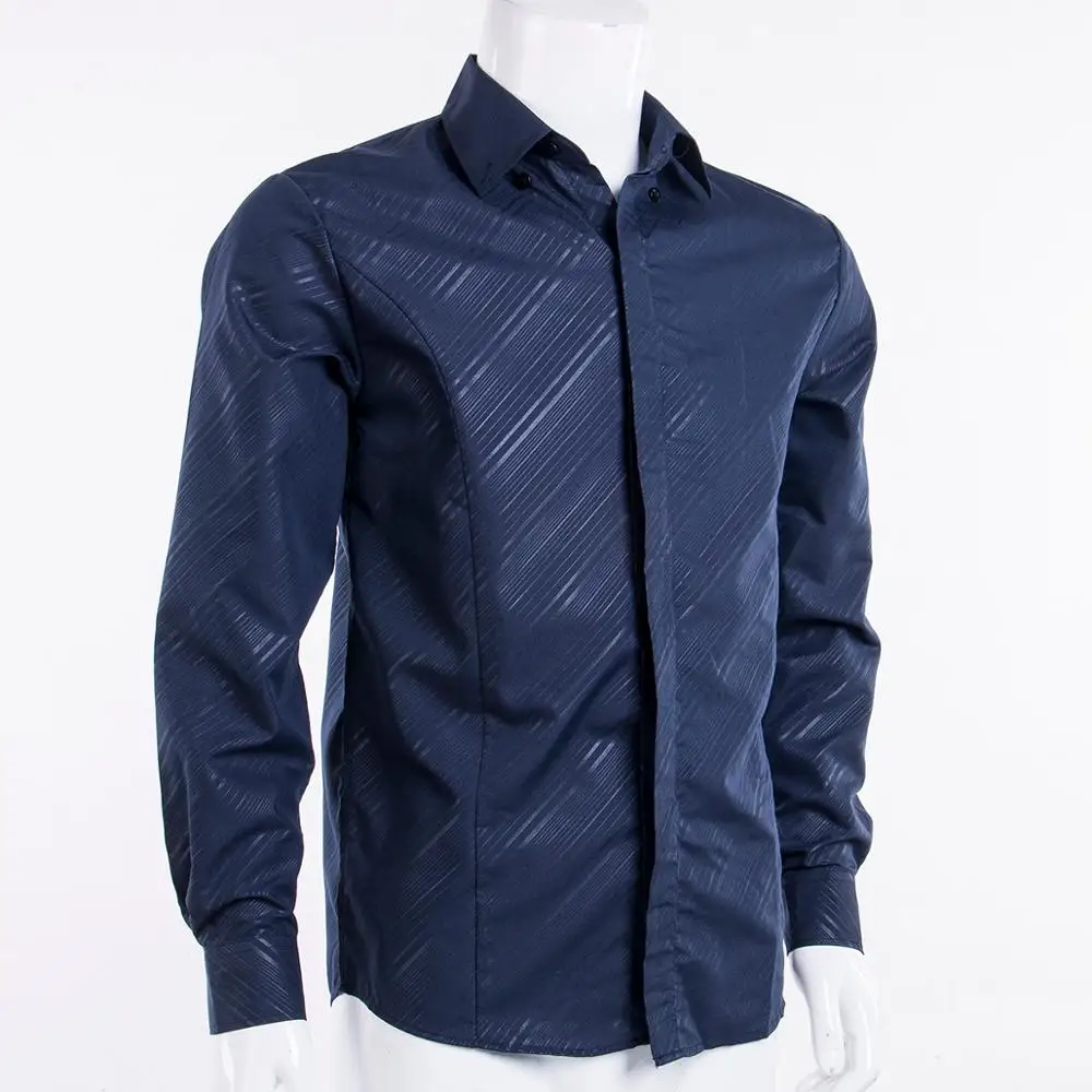 Рубашка мужская с V-образным вырезом люксовая стильная формальная сорочка Slim Fit