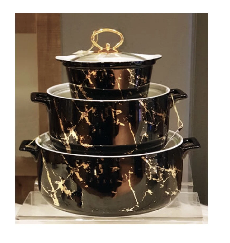 

AZAVARA Black-Gold Round Triple Porcelain Saucepan