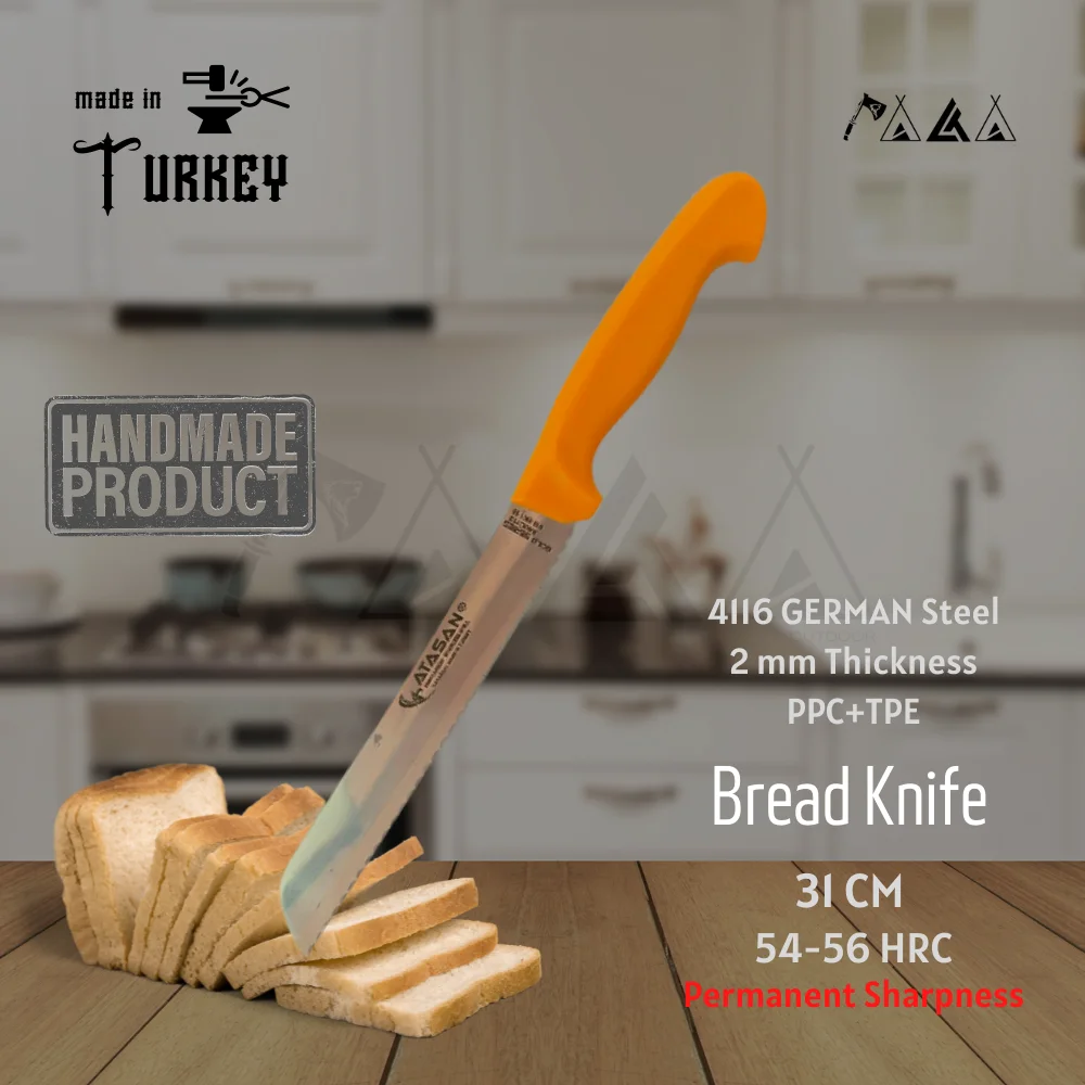 ATASAN Gold Series Bread Knife 31cm Kitchen Knives Handmade High Quality Professional Stainless Steel Chef Knives made in turkey