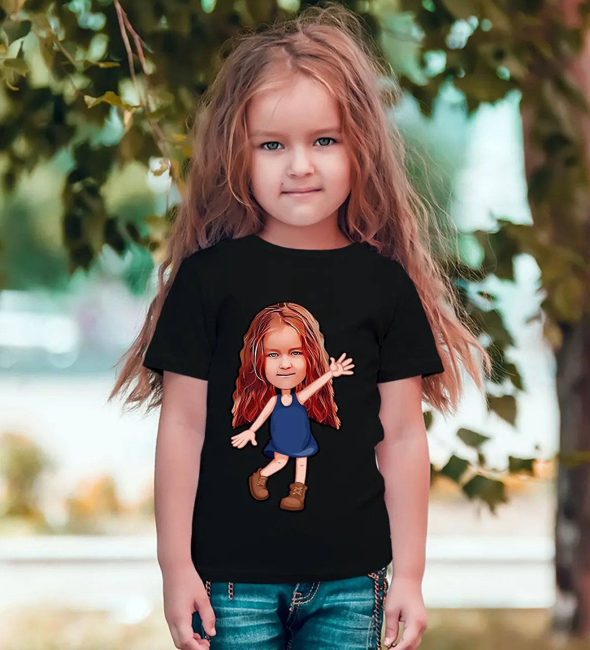 

Персональный женский ребенок карикатура черного T-Shirt-4