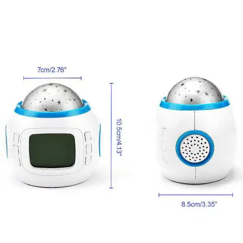 

Musical Alarm Desk Clock Projection Night Light Illuminated Bedroom White Date Time Display