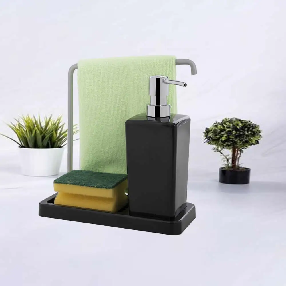

420 ml Liquid Soap Box Detergent Pump Dish Sponge Towel Holder Kitchen Bathroom Organizer Easy Filling Luxury Stylish Cleaning
