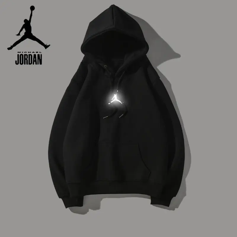 

AJ Jordan Spring and Autumn Korea Hooded Reflective Trapezoid Sweater Male Student Loose AJ Jacket Female Thin NK Couple