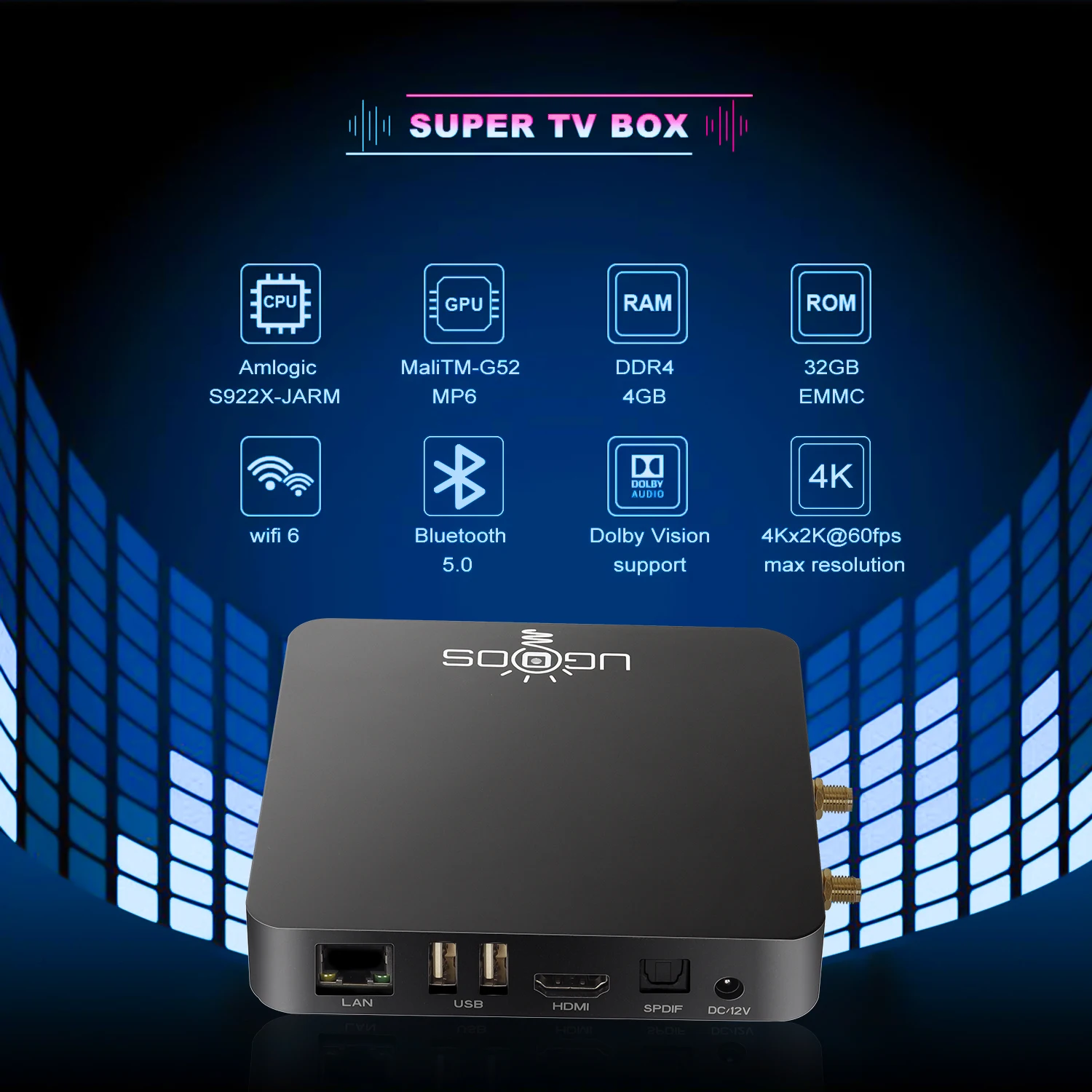 2021 UGOOS AM6 AM6B Plus Amlogic S922X J 2 ГГц Android 9 0 ТВ коробка Dolby Vision WI FI 6 4 Гб DDR4 32 1000 м Лам к HD медиа