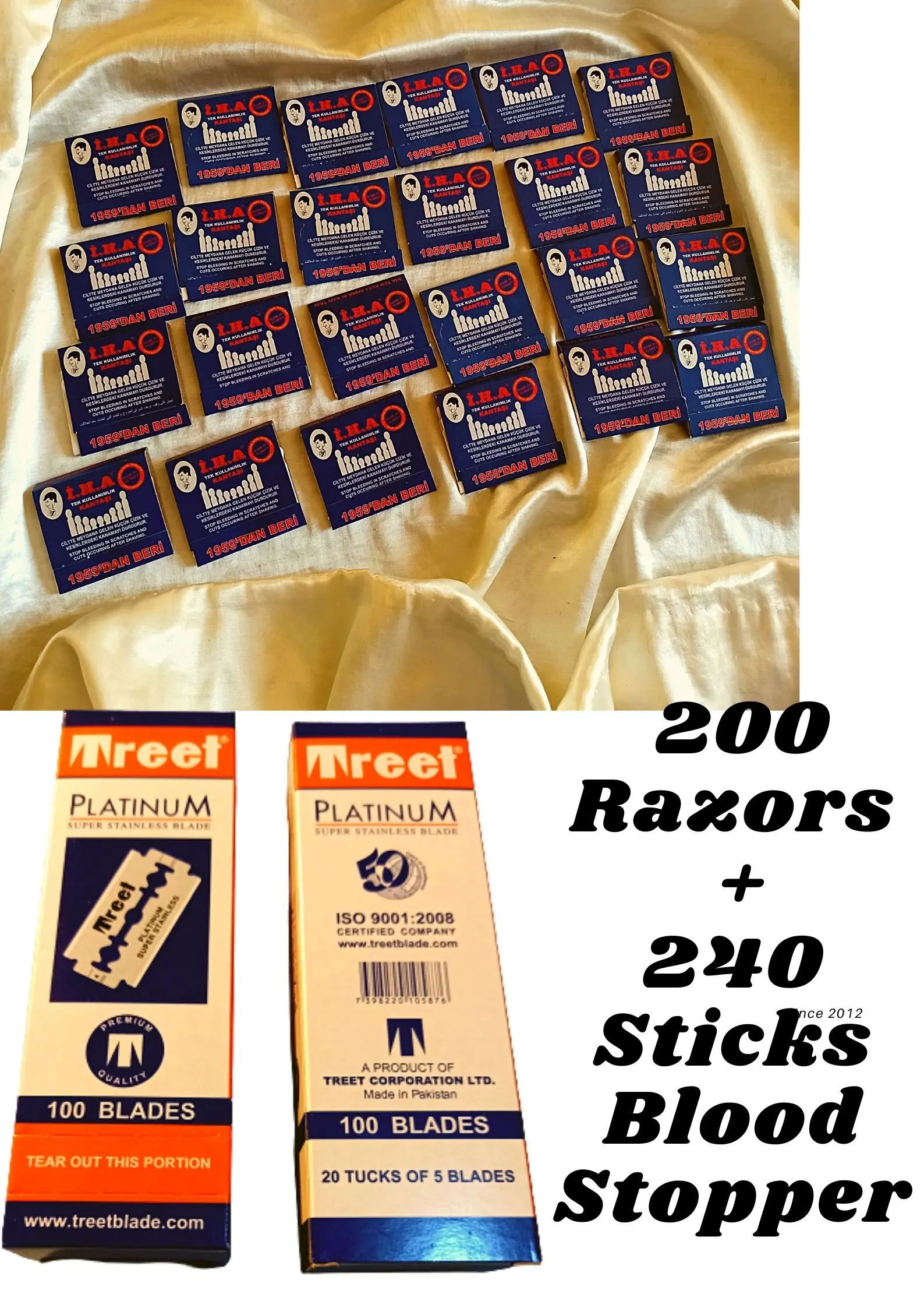 

200 Razors2 boxes + 240 Sticks Blood Stopper Alum Disposable After Shaving Potassium Face 24 Packets ,