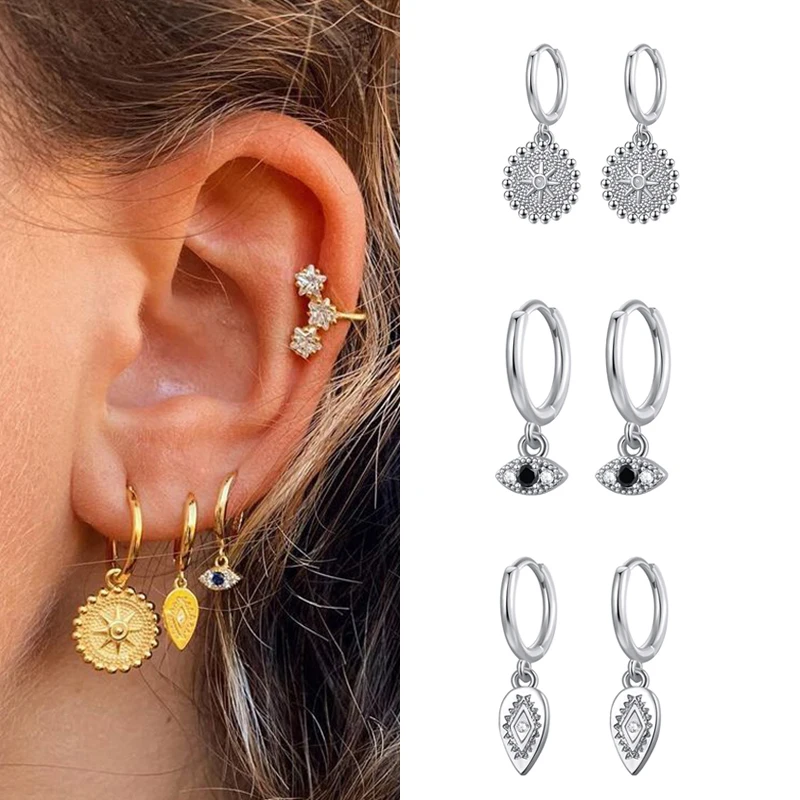 CRMYA богемные серьги сглаза с круглыми монетами и фианитами желтые посеребренные