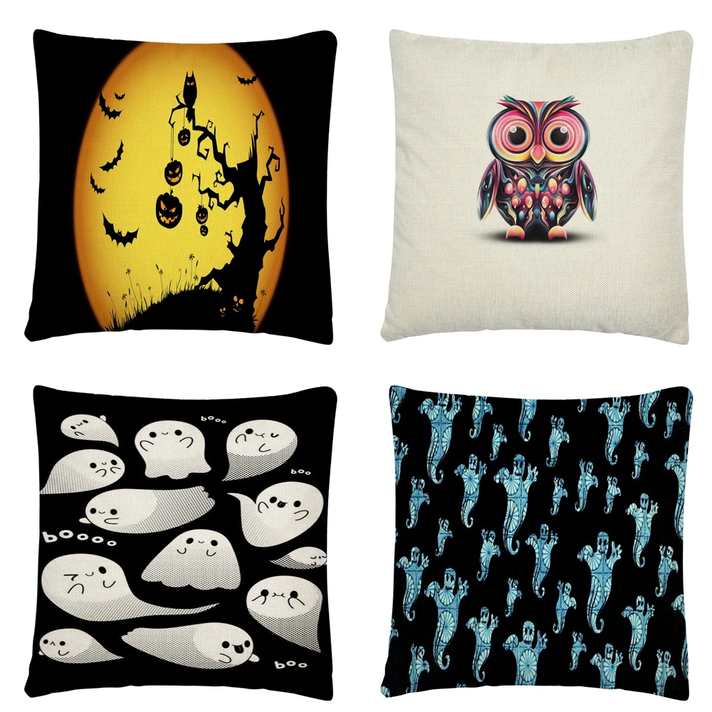 

Halloween Ghost Witch Pattern Cartoon Linen Cushion Cover Pillow Case for Home Sofa Car Decor Pillowcase 45X45cm