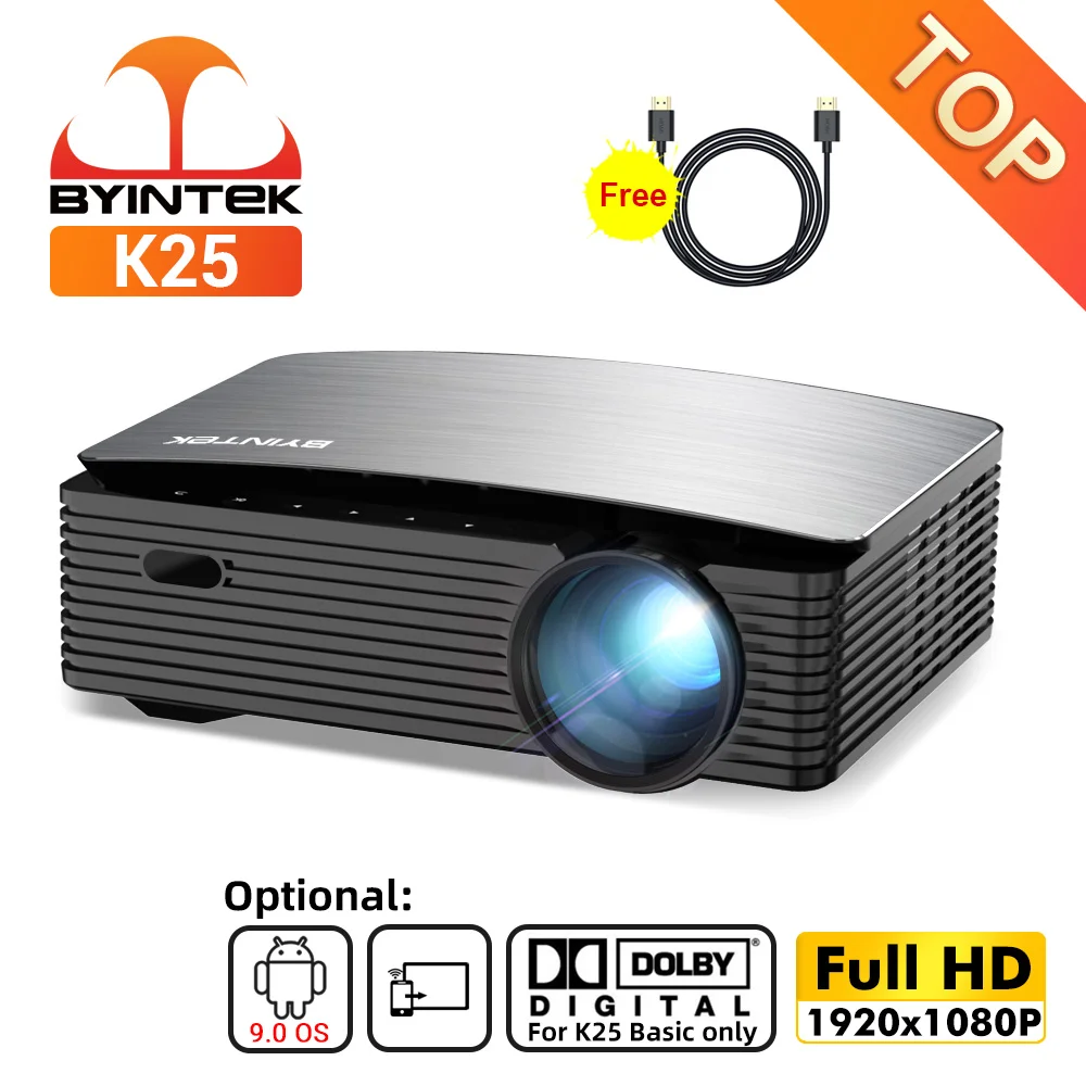$251.15 BYINTEK K25 Full HD 4K 1920x1080P LCD Smart Android 9.0 Wifi LED Video Home Theater Cinema 1080P Projector for Smartphone