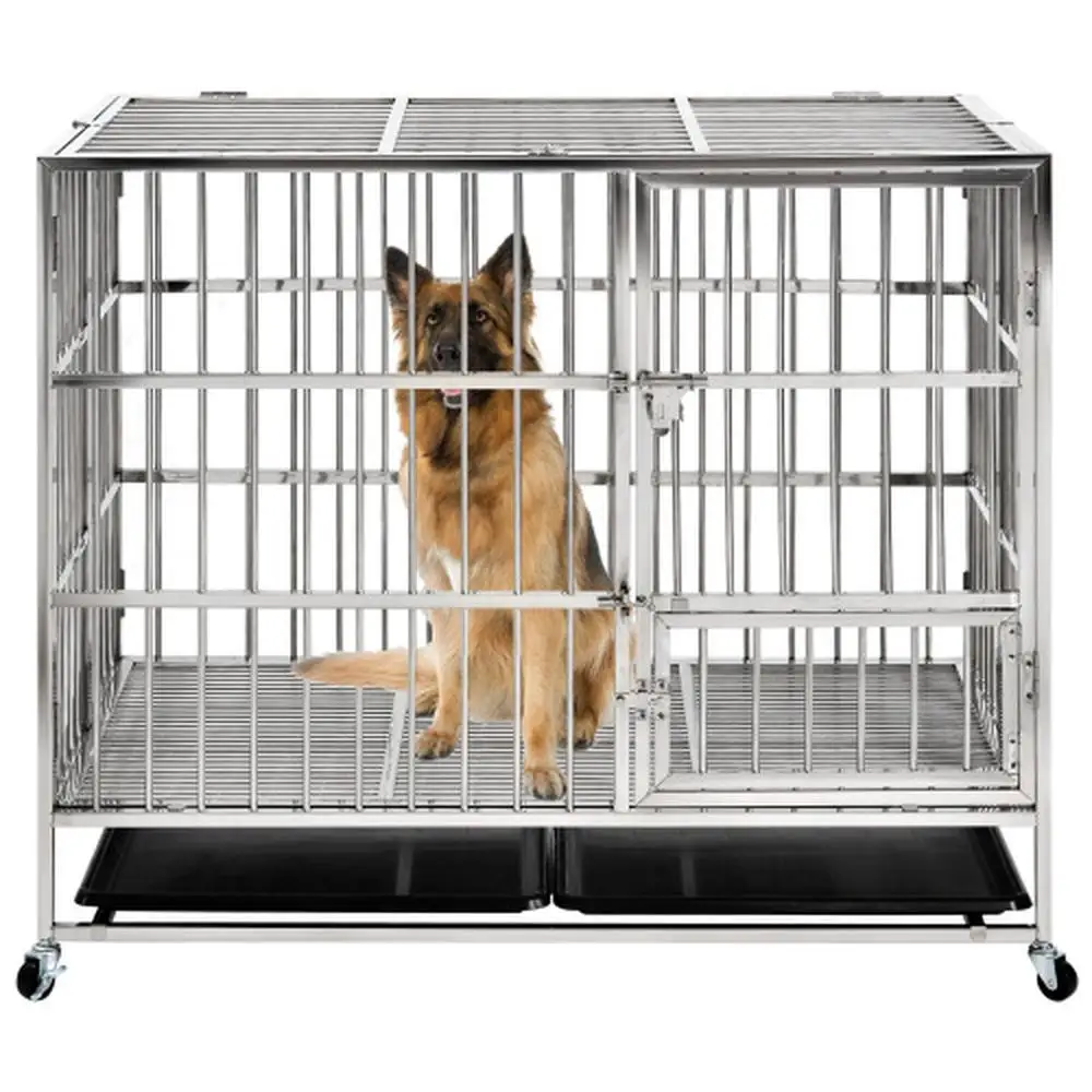 

Внутренняя большая собачья будка из нержавеющей стали, клетка для домашних животных, 45 дюймов, с колесами