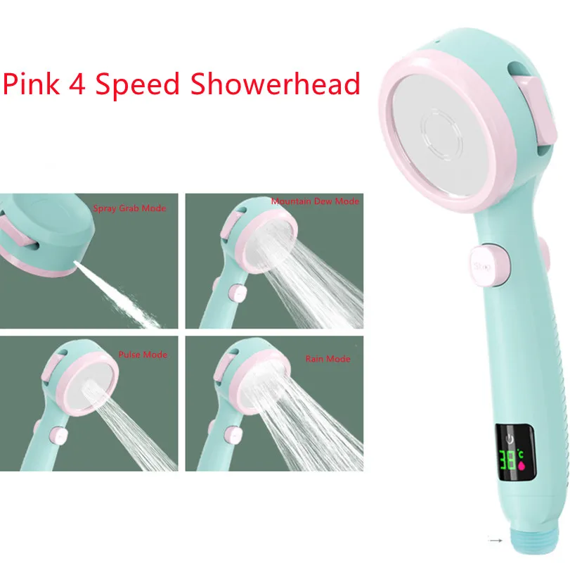 2022 new digital led display shower head water saving headshower for baby adult bathroom 4mode adjustable spray shower heads free global shipping