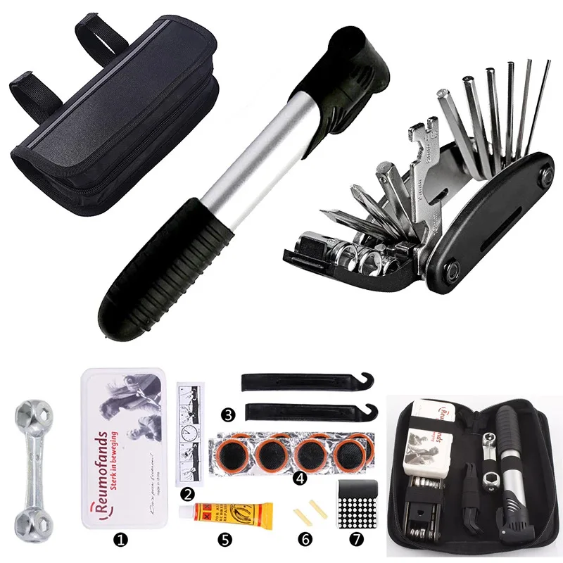 

Portable Bicycle Repair Kit Multi-function Mountain Bike Repair Tire Repair Pump Set Bike Flat Tire Repair Tools with Bag