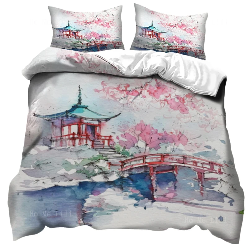 

Painting The Japanese Traditional City Landscapes Spring Draw Watercolor Simple Artistic Beauty Duvet Cover By Ho Me Lili