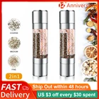 Мельница для перца 2 в 1, ручная мельница для соли и перца с настраиваемой керамической мельницей для специй, кухонная мельница из нержавеющей стали