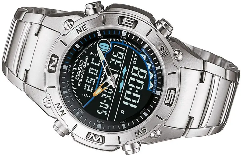 Оптическими зумом Casio цифровые и аналоговые часы для рыбалки AMW 703D 1AV лунных фаз