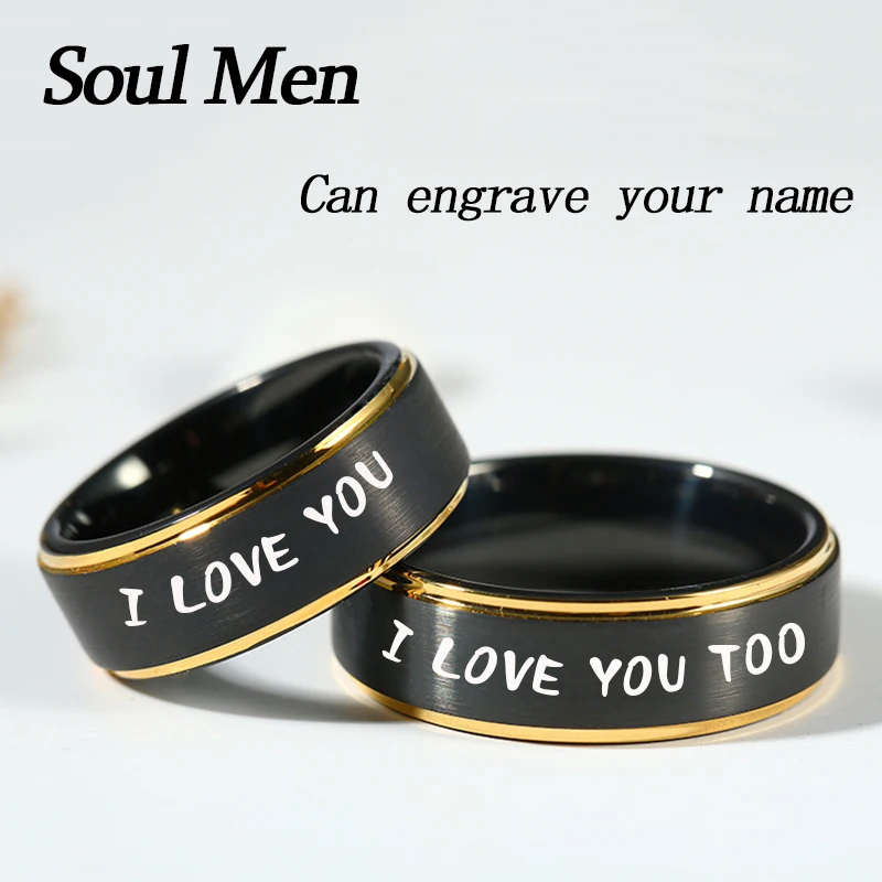 

8mm Tungsten Rings for Men Couple Black Gold Wedding Band Center Brushed Engagement Anniversary Jewelry Gift Engrave Your Name