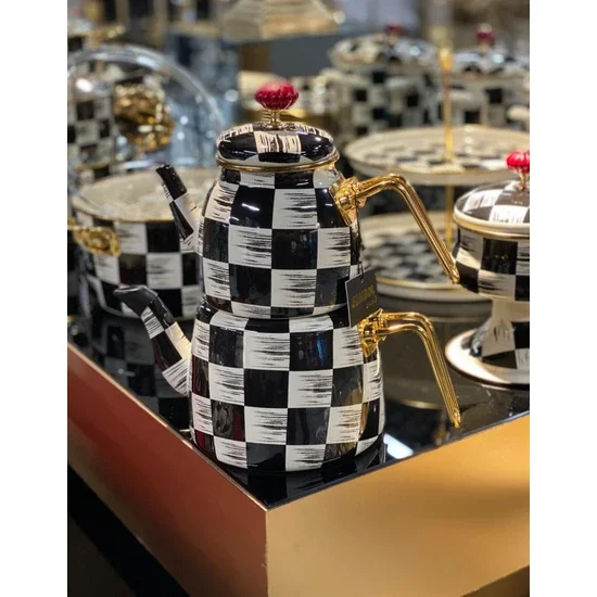 

Checkered Enamel Teapot Teapot FREE SHIPPING