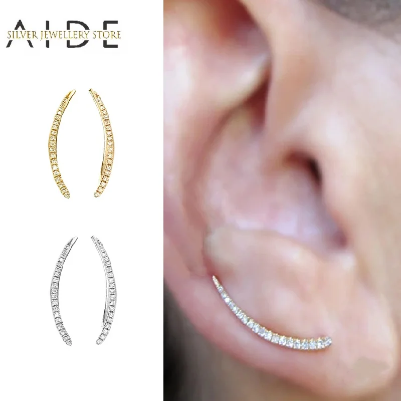 

AIDE Trendy Machete Mountaineering Stud Earrings For Women Luxurious Zircon Pave Piercing Earings Silver 925 Jewelry kolczyki