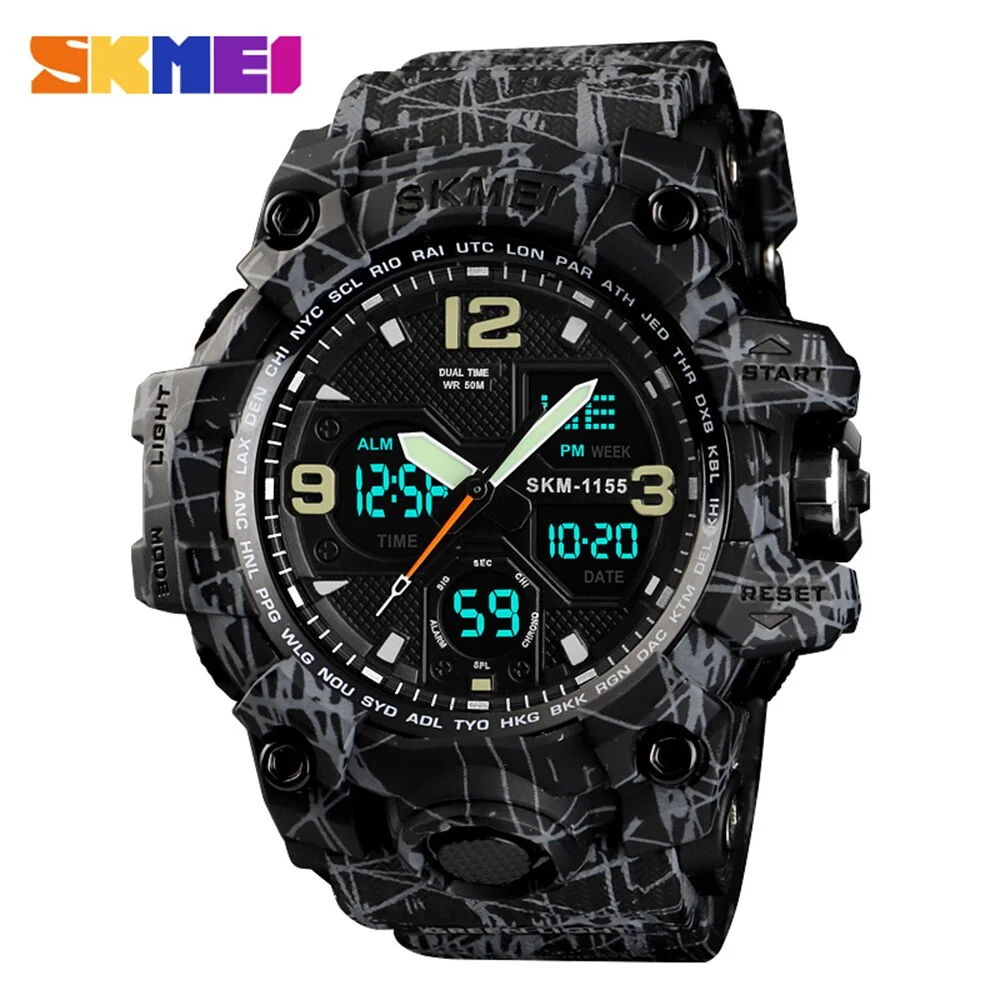 Gray Black SKMEI 1155B кварцевые мужские часы цифровые электронные мужские часы модные повседневные спортивные мужские наручные часы водонепроницаемые - Цвет: Gray Black
